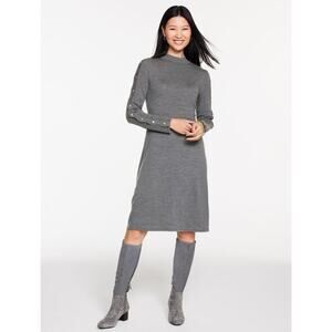 Talbots 100% Merino Wool Fit And Flare Gray Scallop Sweater Dress M